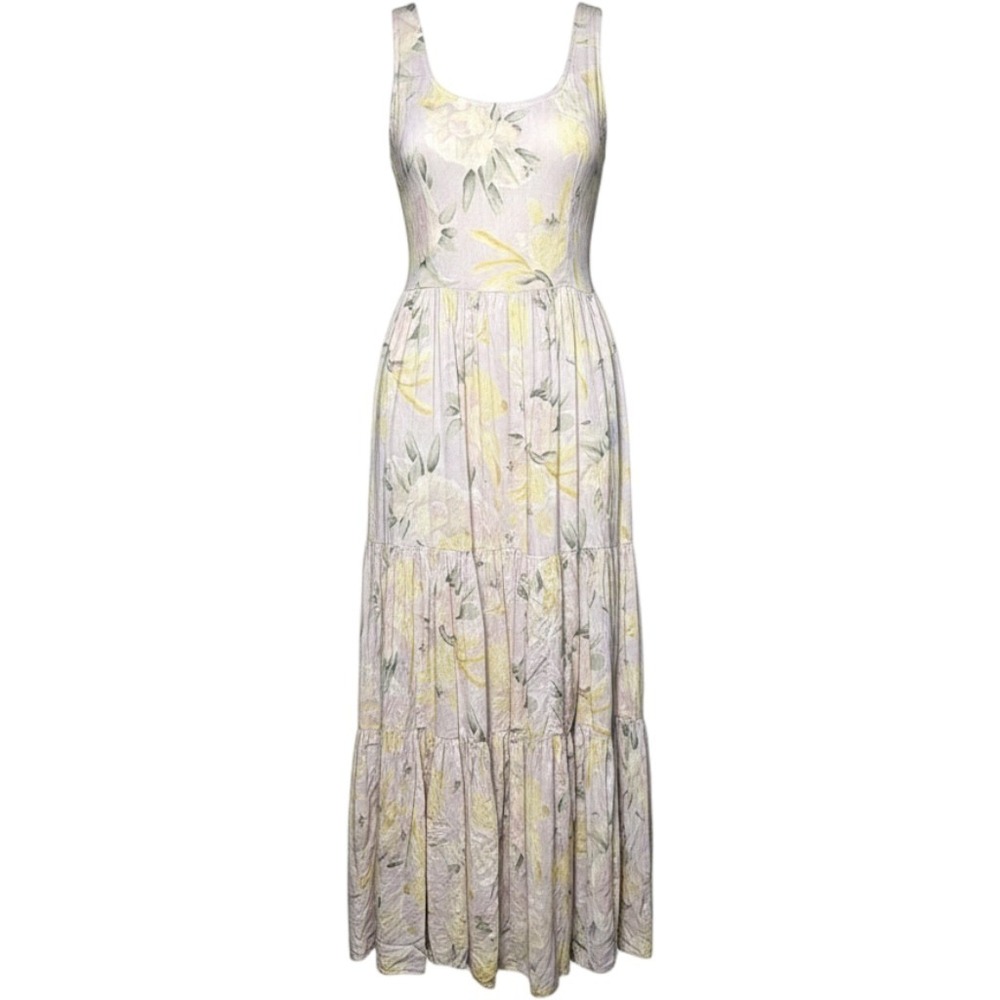 Vintage XSP Cotton Sarah Arizona Dress Pastel Floral Tiered Maxi Sleeveless Boho